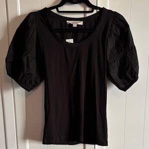 LOFT Women's Elegant Black Puff Sleeve Top
